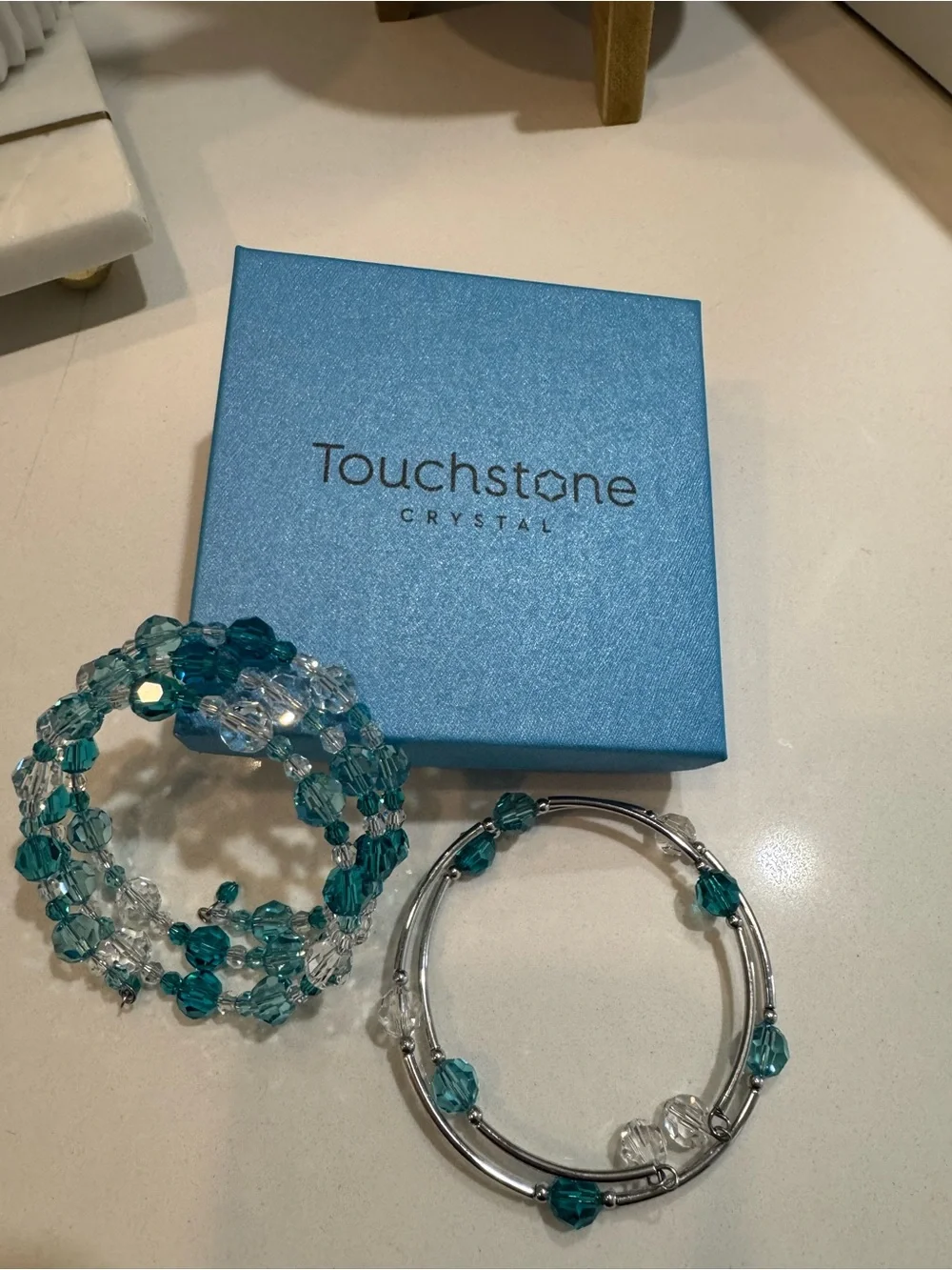 Lot: Touchstone Crystal Teal and Clear Crystal Bracelet Set - Picture 5 of 5